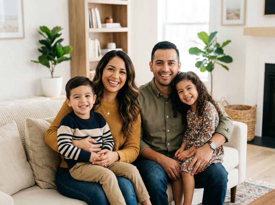 Familia latina protegida con seguro de salud